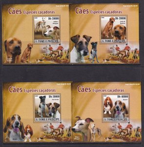 Sao Tome and Principe 2008 Dogs Hunting 4 S/Sheets Deluxe Edition MNH