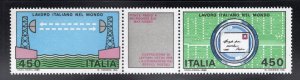 Italy 1982 Engineering Pair + Label, Scott 1517a MNH, value = $1.50