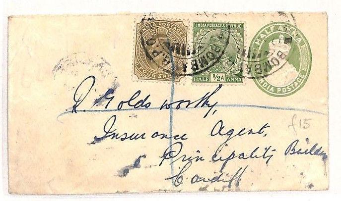 INDIA GB REGISTERED MAIL 1914 Bombay Cover Cardiff Wales {samwells-covers} ZZ83