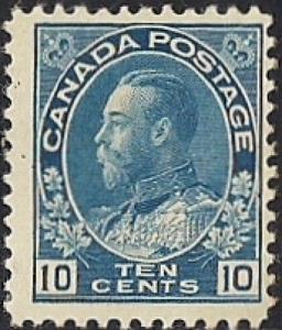 Canada #117 10 cent King George 5, Blue Stamp mint OG H F