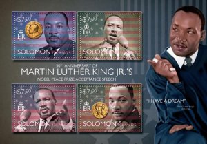 SOLOMON IS. - 2014 - Martin Luther King Jnr - Perf 4v Sheet - Mint Never Hinged