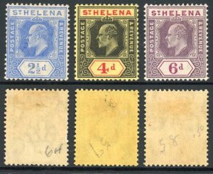 St Helena SG64/67b 1908 wmk Mult Crown set of 3 M/M Cat 25 pounds