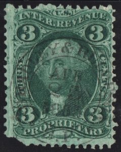 R18c 3¢ Revenue: Proprietary (1862) Used/CDS/Fault