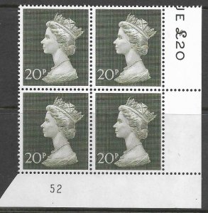 1970 20p Decimal Machin Cylinder 52 UNMOUNTED MINT