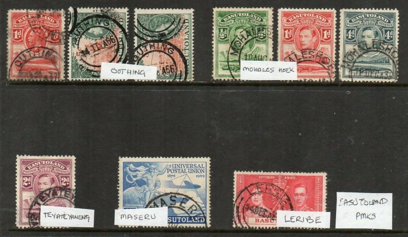 Basutoland: 1937-66 postmark group (9)