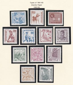 South Korea # 385-396, Definitive Set, Granite Paper, Mint NH, 1/2 Cat.
