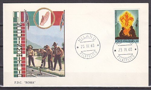 Italy, Scott cat. 978. Scout issue. 4 Scouts on cachet. First day cover.