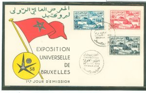 Morocco 22-4 1958 World's Fair Brussels (set of three) on an unaddressed cacheted first day cover