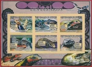 FRENCH GUINEA - ERROR, 2009 IMPERF SHEET: LIZARDS, Reptiles, Animals