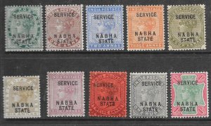 INDIA-NABHA SGO6/20 1885-97 OFFICIAL SET MTD MINT