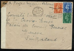 G.B.KG VI 1943 RED CROSS MESS SCHEME COVER WITH SG 485-488-489 IN FAIR CONDITION