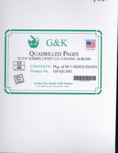 KAPPYSstamps G & K QUAD 80 1 SIDED BLANK PGS FITS HARRIS 2-POST US-CAN ALBUMS #6