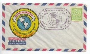 PARAGUAY 1959 DAY OF THE AMERICAS DIA DE LAS AMÉRICAS GLOBE MAP POSTMARK COVER