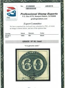 Brazil #2 Extra Fine Used Gem **With Graded Certificate**