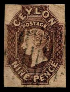 1857 Ceylon #9 Queen Victoria Watermark 6 - Used - VF - CV$1050.00 (ESP#3546) 