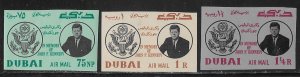 Dubai Sc #C25-7  Kennedy set of 3 imperf variety