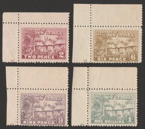 NEW GUINEA 1925 Huts 2d, 6d bistre, 9d & 1/-, MNH **.