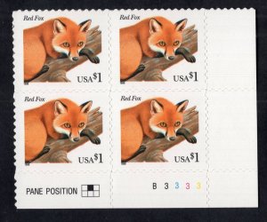 U.S. - 3036 - Red Fox - Plate Block  - Never Hinged