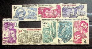 Czechoslovakia Sc 1233-40 MNH Set,1964 - Space, Russian austronauts Yuri Gagarin