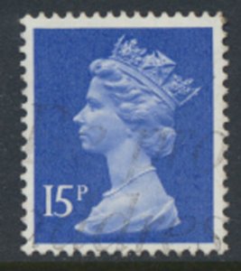 GB  Machin 15p X947   Phosphor paper  Used  SC#  MH90  see scan and details