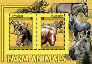 St. Vincent 2014 - Farm Animals, Horses, Pony, Dog - Sheet of 2 Stamps - MNH