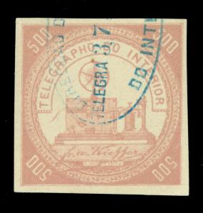 BRAZIL 1871 TELEGRAFO - Elect. Telegraph machine  500r rose  RHM T-5  used VF