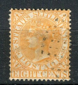 MALAYA; 1867 early classic QV Crown CC issue used 8c. value