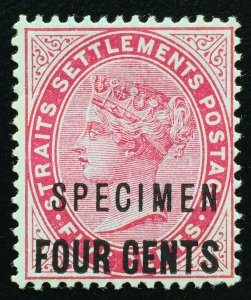 Malaya 1899 Straits Settlements QV 4c surch 5c SPECIMEN SG#109s M2313