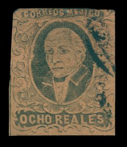 MEXICO 1867 HIDALGO  8r black,brown - gothic dist.- Scott # 40 used - sheet line