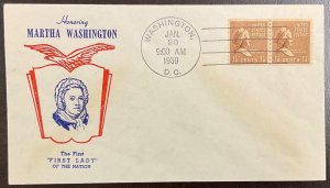 840 Fidelity cachet Martha Washington Line Pair Coils  FDC 1939