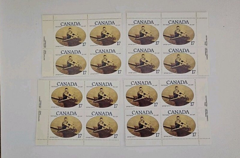 Canada 1980 Ned Hanlan #862 Set Of Plate Blocks MNH