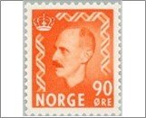 Norway NK 438 King Haakon VII 90 Øre Yellow orange