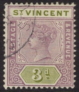 ST.VINCENT SG70 1899 3d DULL MAUVE & OLIVE FINE USED