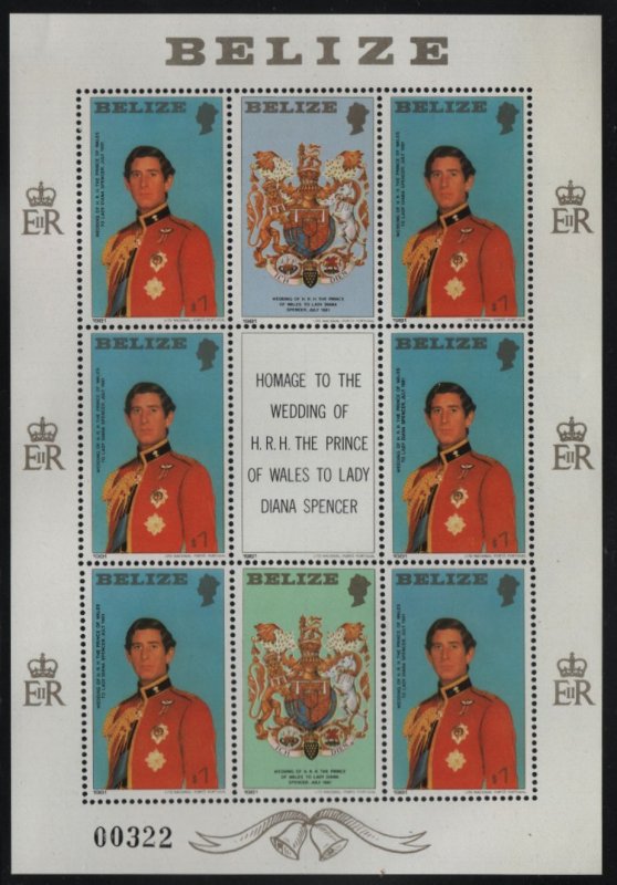 Belize 1981 unused Sc 552 $1 Prince Charles Royal Wedding Sheet