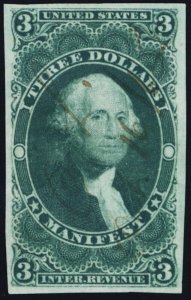 R86a, Used VF $3 Manifest Revenue Stamp SCV $250 * Stuart Katz