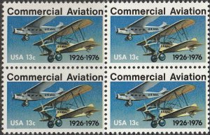 1976 Commercial Aviation Block of 4 13c Postage Stamp, Sc# 1684, MNH, OG