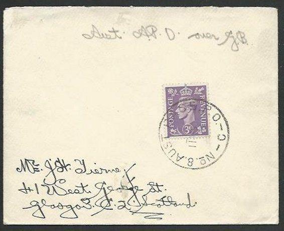 AUSTRALIA FORCES IN JAPAN 1950 cover GB 3d, No.9 AUST BASE  PO C cds.......58897