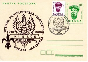 Poland 1988 Scout cancel on Scout postcard - Green
