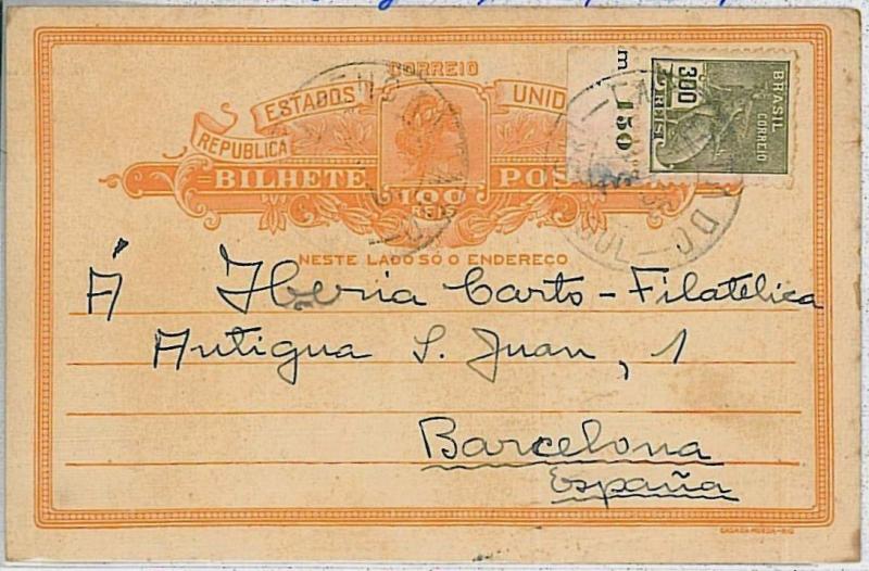 37417  - BRAZIL - Postal History :  STATIONERY card from ENCANTADO to SPAIN 1935