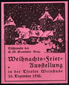 1936 Germany Poster Stamp Christmas Celebration Exhibition Tyrolean Wine Bar