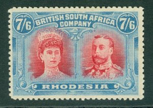 SG 160b Rhodesia 1910. 7/6 carmine & pale blue. A fine fresh mounted mint...