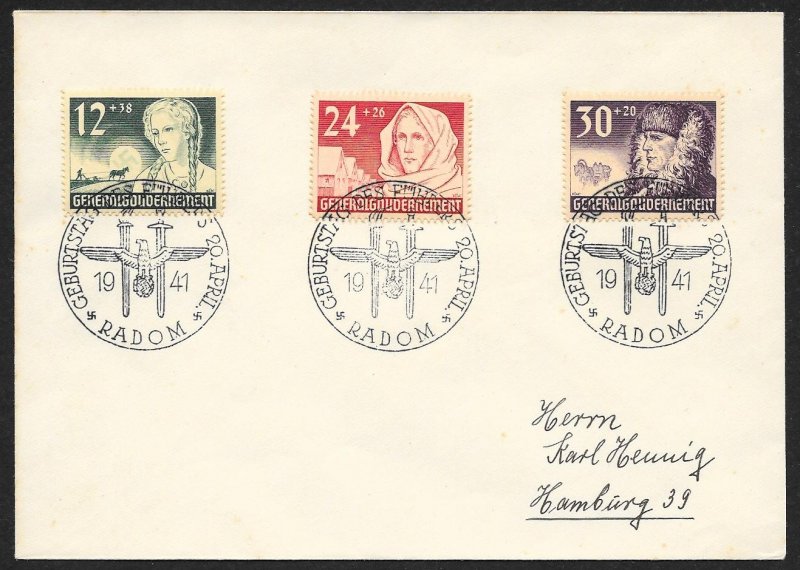 POLAND Sc#NB5-7 Cover canceled 1941 Radom to Hamburg