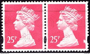 GREAT BRITAIN Wales 1993 QEII 25p Rose-Red Machin Horizontal Pair SGY1960 FU