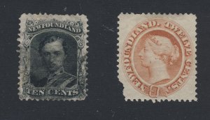 2x Newfoundland Stamps; #27-10c F/VF U #28-12c MH C Clip Guide Value = $90.00