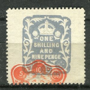 BRITAIN; Early 1900s fine used Embossed Revenue 1s. 9d. value