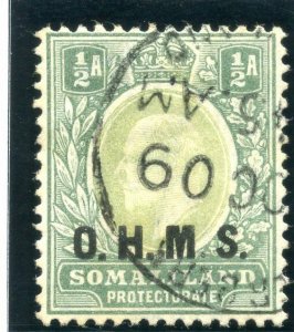 Somaliland 1904 KEVII Official ½a dull green & green VFU. SG O10. Sc O11.