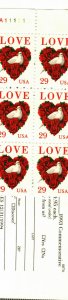 US #2814 Block (6 stamps) MNH with cover Love Dove booklet stamps