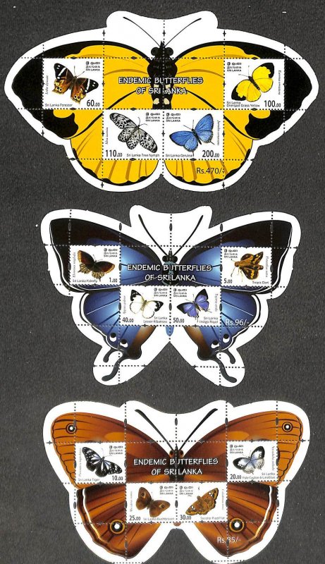 Sri Lanka (Ceylon) 2022, Endemic butterflies 3 s/s, MNH