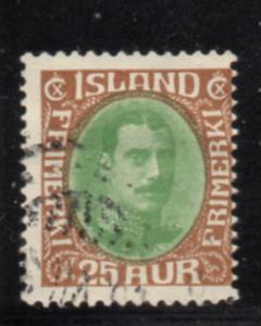 Iceland Sc 182 1931 25 aur brown & green Christian X stamp used