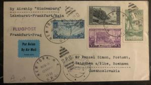 1936 New York USA Hindenburg Zeppelin cover LZ 129 To Decin Czechoslovakia